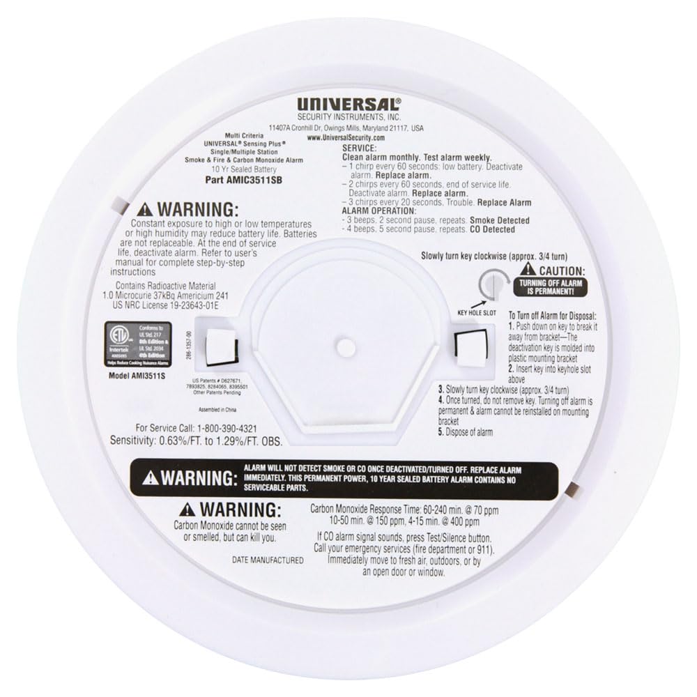 USI AMIC3511SB Sensing Plus Multi Criteria Combo Smoke, Fire & Carbon Monoxide Alarm with 10 Year Battery