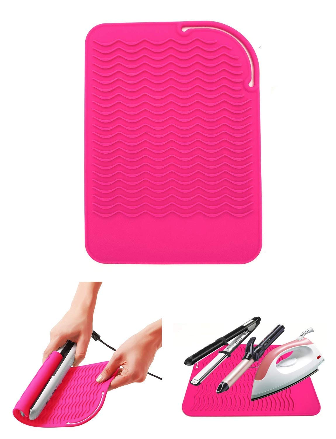 Heat Resistant Mat for Curling Iron, Flat Irons and Hair Straightener Hair Styling Tools 9 x 6.5, Food Grade Silicone, Pink