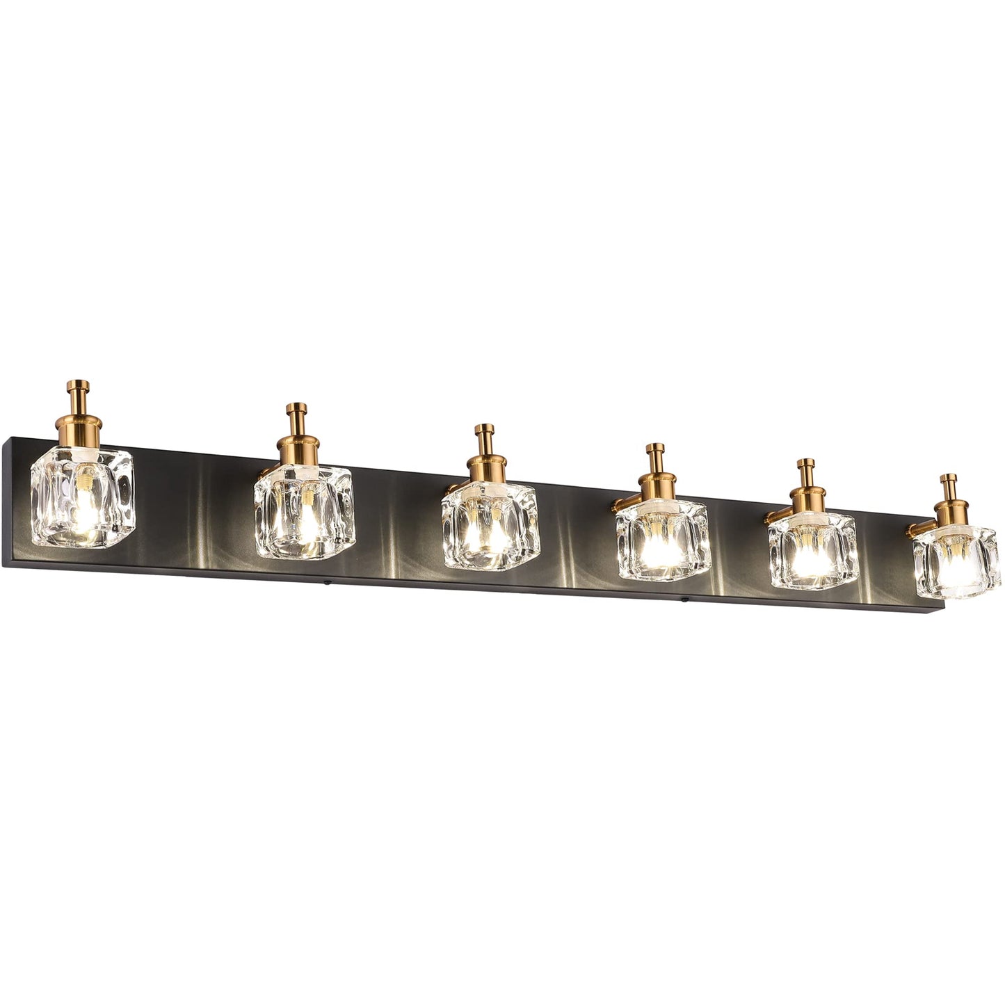 Presde 6-Light Modern Crystal Vanity Lights, Black & Gold, Metal, Model 7770-6T, Bathroom Lighting Fixtures Over Mirror