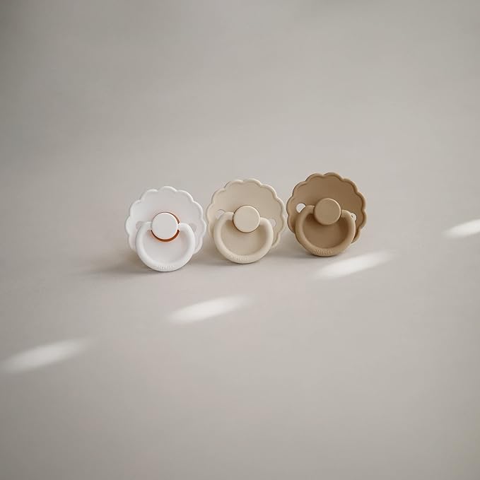 FRIGG Daisy Natural Rubber Baby Pacifier | Made in Denmark | BPA-Free (Croissant/Portobello, 6-18 Months) 2-Pack