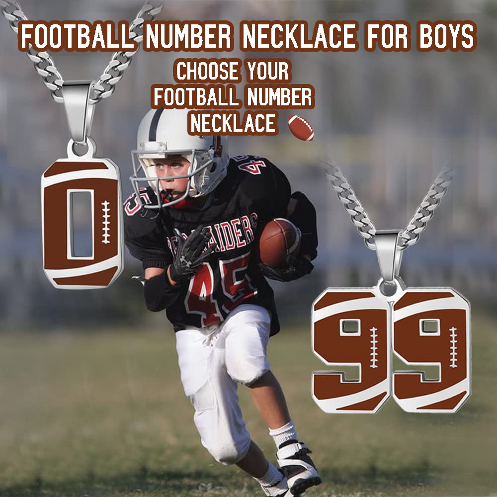 ZRAY Men's Jersey Number Necklace - Silver Stainless Steel Chain 22+2inch Football Charm Pendant