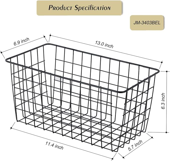 2 Pack【Extra Large】Hanging Kitchen Basket,Wire Storage Basket,with Traceless Tape and 3M High-Strength Plastic Hooks,no Drilling,for Cabinet Storage,Kitchen,Bathroom,Storage Room,large capacity