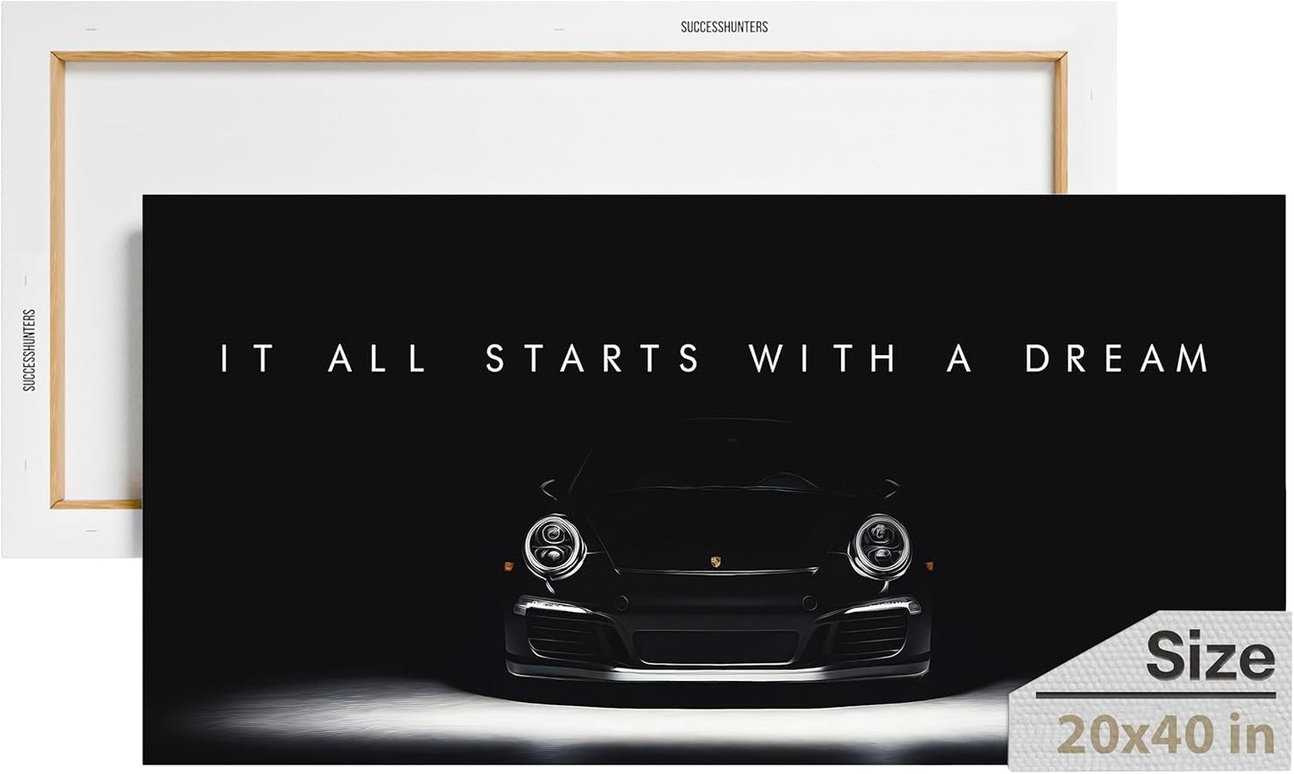 Motivational Wall Art for Office, Super Car Art Canvas, Inspirational Automotive Decor for Porsche Sportscar Lovers, Motivational Wall Decor for Office and Home, Inspiring Car Poster (40 X 20 in)