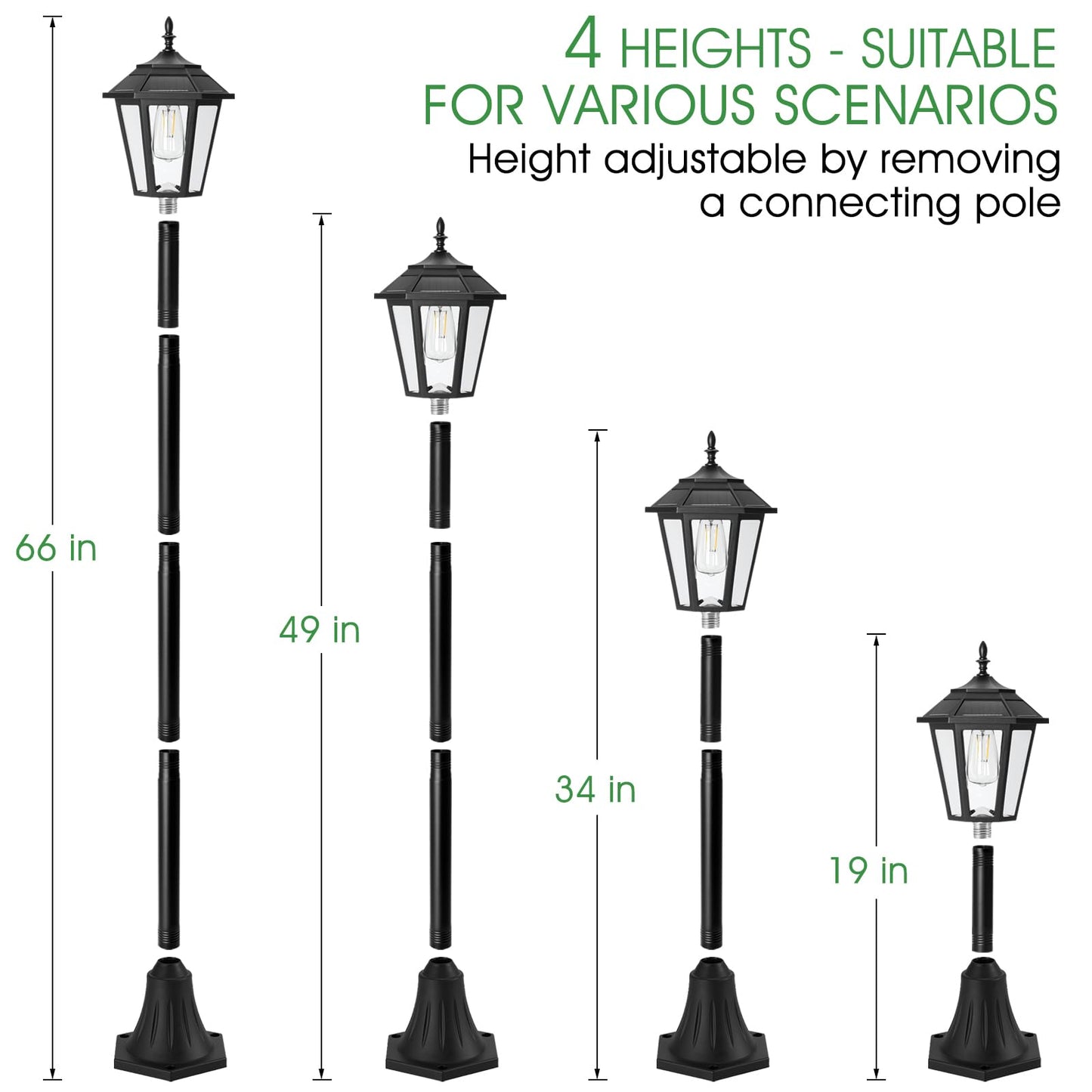 Eyrosa 66 Metal Solar Lamp Post Light 50 Lumens  2 Pack Solar Pole Light Outdoor Waterproof  Post Lighting Outside For Porch Yard Driveway Garden Patio Decor