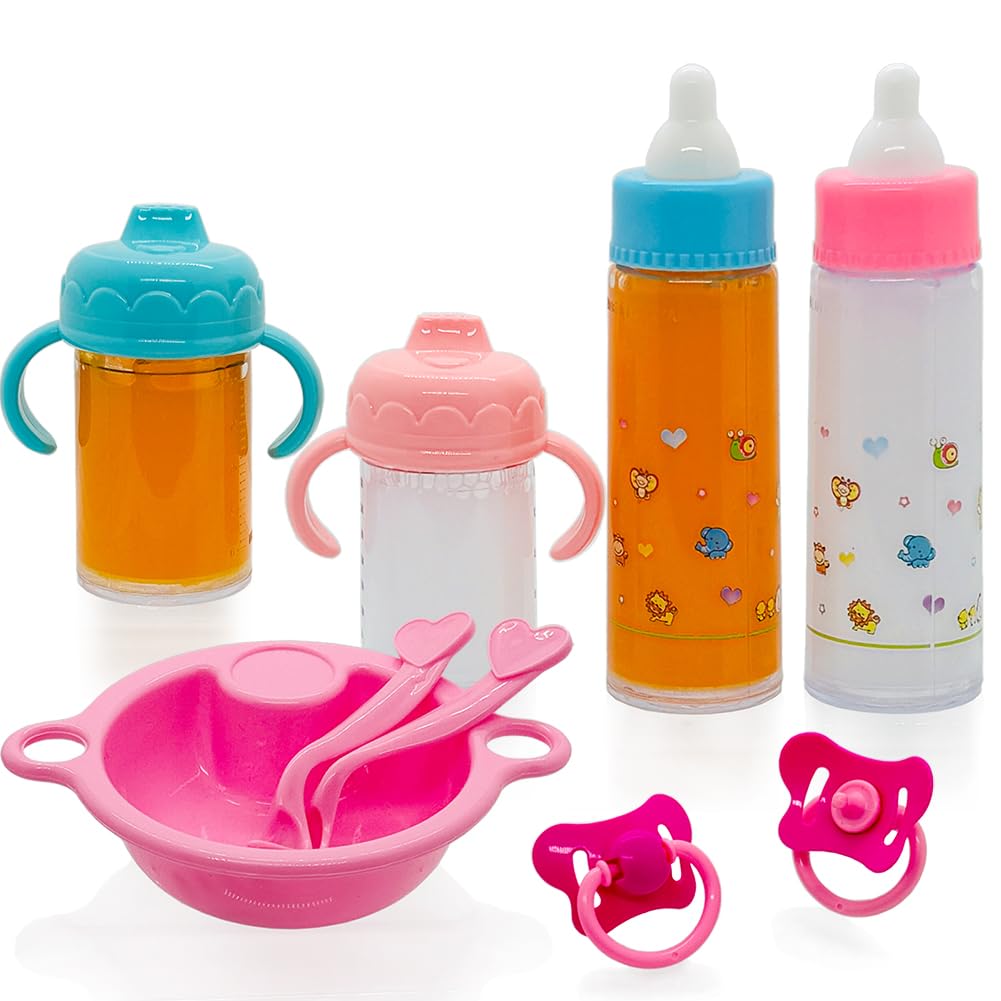 SAIBURAZ Baby Doll Bottle Accessories Toys Baby Doll Magic Bottles Playset Disappearing Bottles with Pacifier for Little Girls (Big Set(for 12-18" Doll))