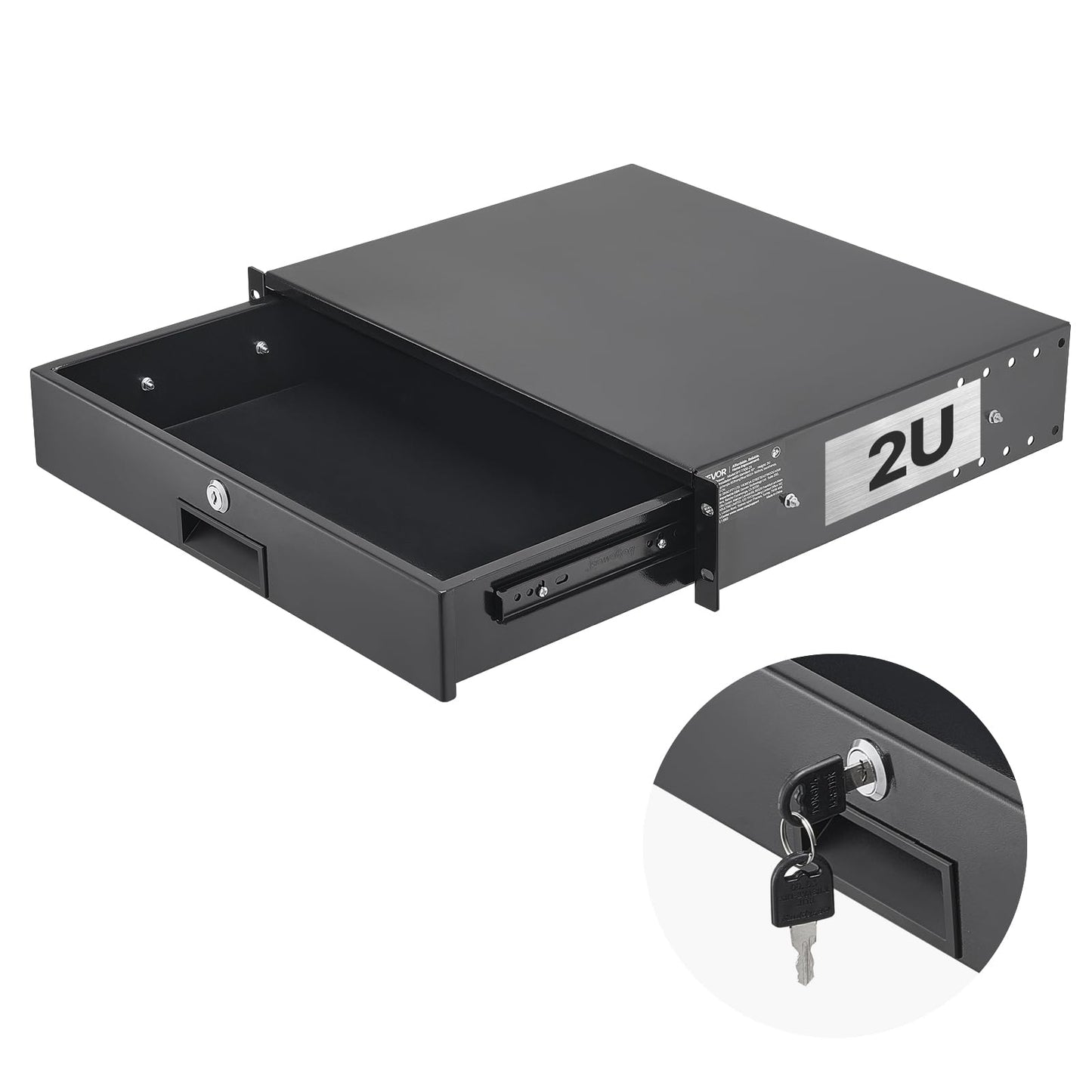 Vevor 2U Rack Mount Drawer, 50 Lbs Max Load-Bearing, Lockable Server Cabinet Case, Sliding Drawer With Lock And Cable Management