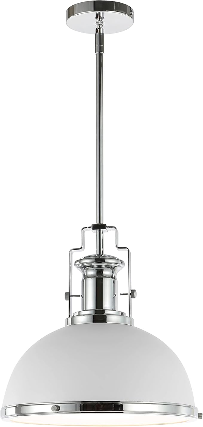 JONATHAN Y JYL9536C Homer 13" 1-Light Modern Industrial Iron LED Dome Pendant Classic, Cottage, Farmhouse Bedroom Living Room, Chrome/White