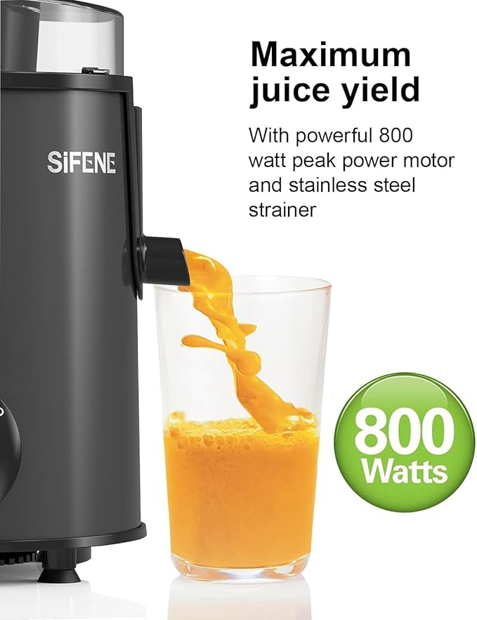 SiFENE Juicer Machines, Big Mouth Large 3” Feed Chute for Whole Fruits and Vegetables, Centrifugal Extractor, Easy to Clean, Non-BPA, Gray