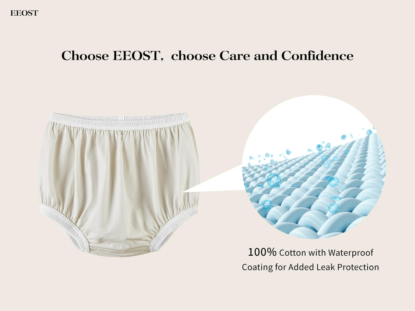 EEOST Adult Diaper Cover for Incontinence Noiseless Leak-Protection Underwear Plastic Pants Over Diapers Waterproof Rubber Pants (White, Large)