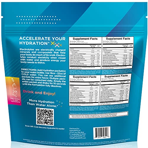HydroMATE Electrolytes Powder Packets Low Carb Hydration Accelerator Drink Mix Party Relief Plus Vitamin C Variety Pack 16...
