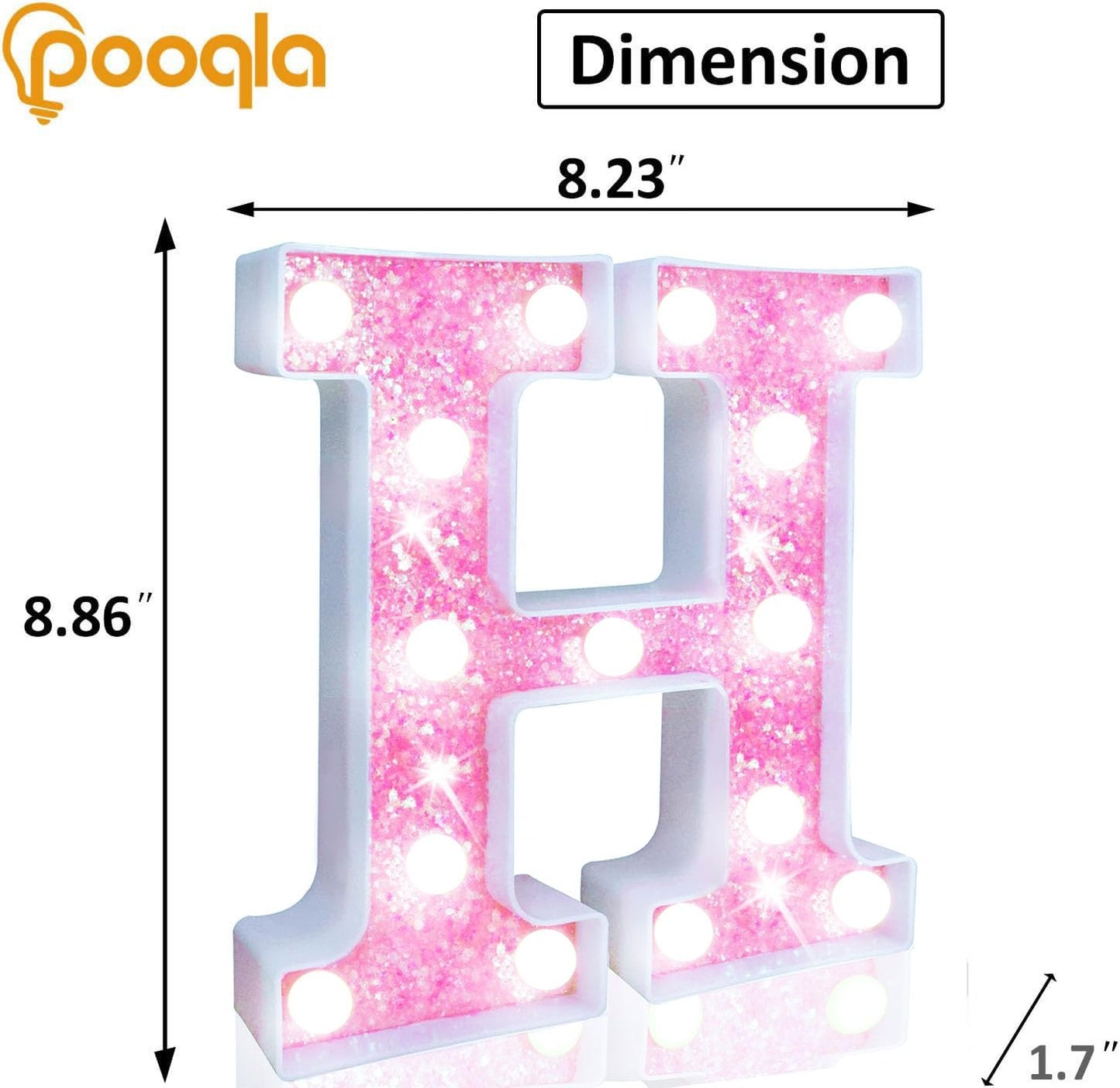 Pooqla Led Marquee Letter Lights  Light Up Letters For Birthday Decorations  Glitter Letter Sign Battery Powered Night Light Pink Party Wedding Christmas Girls Gift Bedroom Dorm Decor  Cool White H