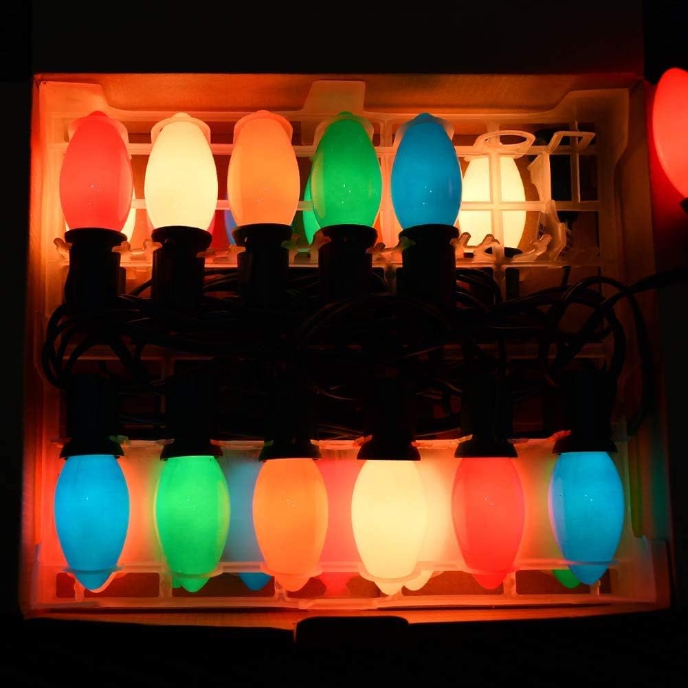 Romasaty C9 Replacement Bulbs - 25 Pack Multi-Color Ceramic, C9/E17 Base, 7 Watt