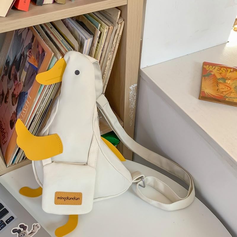 Opexicos 1Pcs Duck Shaped Sling Bag Funny Cartoon Crossbody Bag Cute Nylon Chest Purse