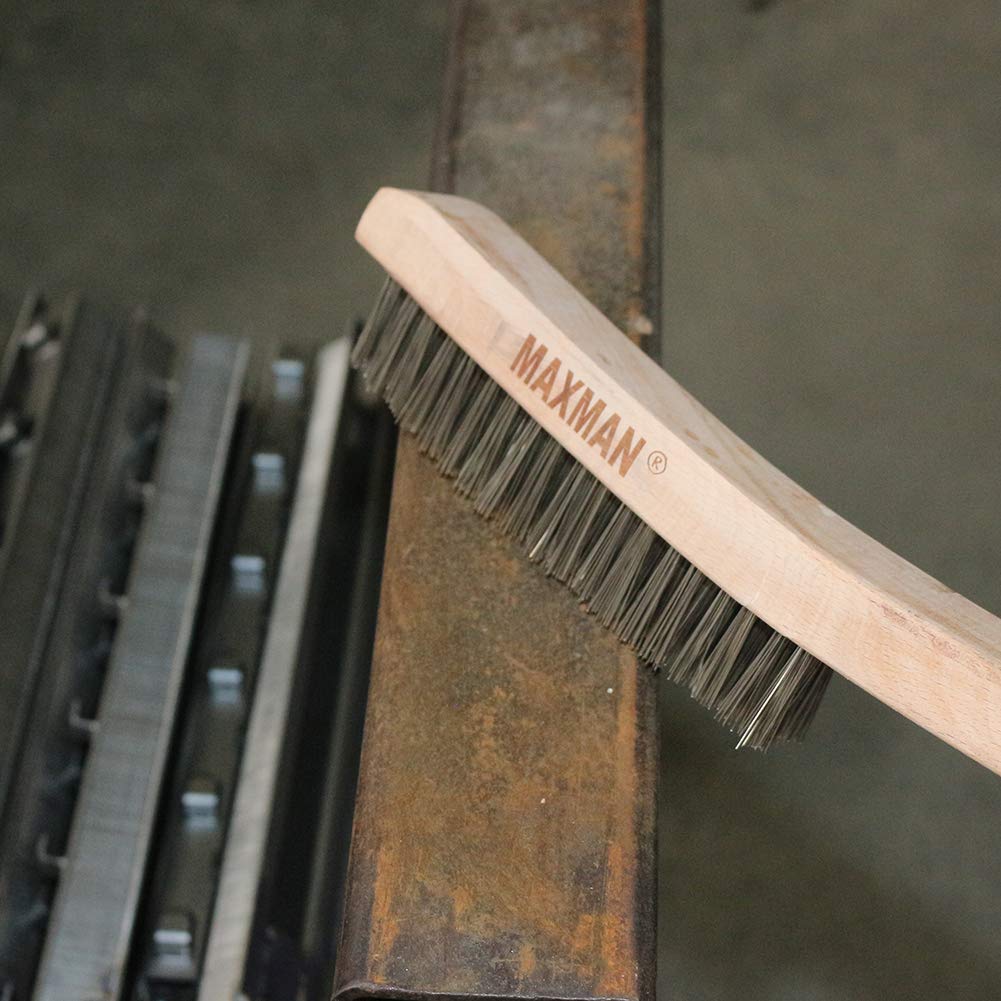 MAXMAN Wire Brush, Heavy Duty Stainless Steel Wire Brushes for Cleaning Rust, Grill Brush, Steel Brush for Paint Removal, Welding, Stiff Bristle Metal Brush with 14" Long Beech Handle, Large