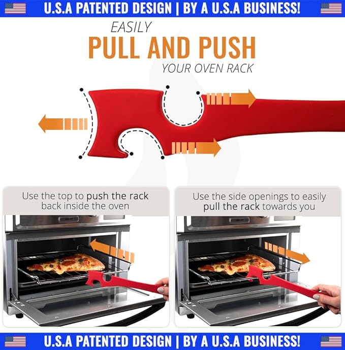INFRAOVENS Silicone Oven Rack Push Pull Tool with Longer Handle, Shelf Puller for Air Fryer Toaster and Oven, Stick with Hook Tool for Small Kitchen Appliances, Cool Kitchen Gadgets and Accessories