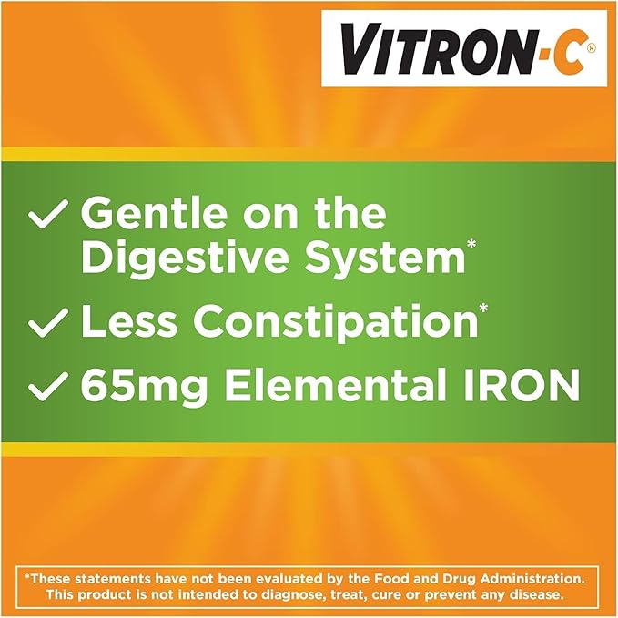 Vitron-C Iron Supplement Plus Vitamin C Coated Tablets 60 ct (6 Pack)