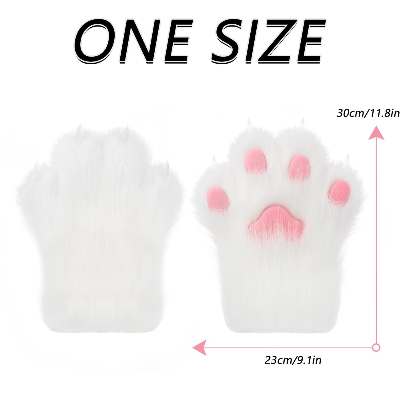 hbbhml Faux Fur Plush Furry Cat Claw Gloves Fursuit Animal Fox Paws Mittens Halloween Cosplay Costume Accessories for Adult