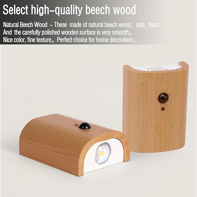 LANDGOO White Ash Wood Night Light Step Light - Smart Motion Sensor Stair Lighting, Rechargeable 2700K LED for Bedroom Hallway Safety, Easy Install (1 Pack)