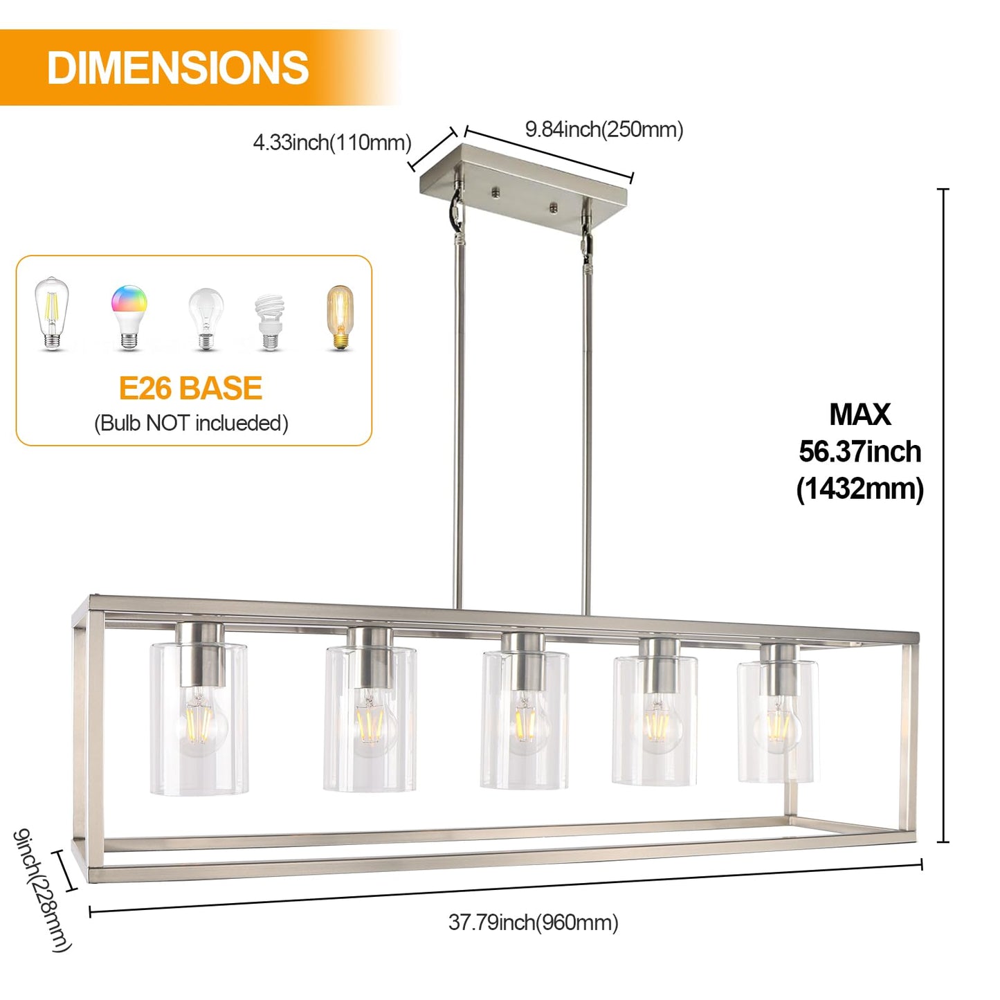 Chandeliers For Dining Room  5 Light Dining Room Light Fixture Modern Metal Industrial Kitchen Lighting Fixtures Ceiling Easy Installation Kalium Pendant Lights For Bar Restaurant-E26 Socket Sliver
