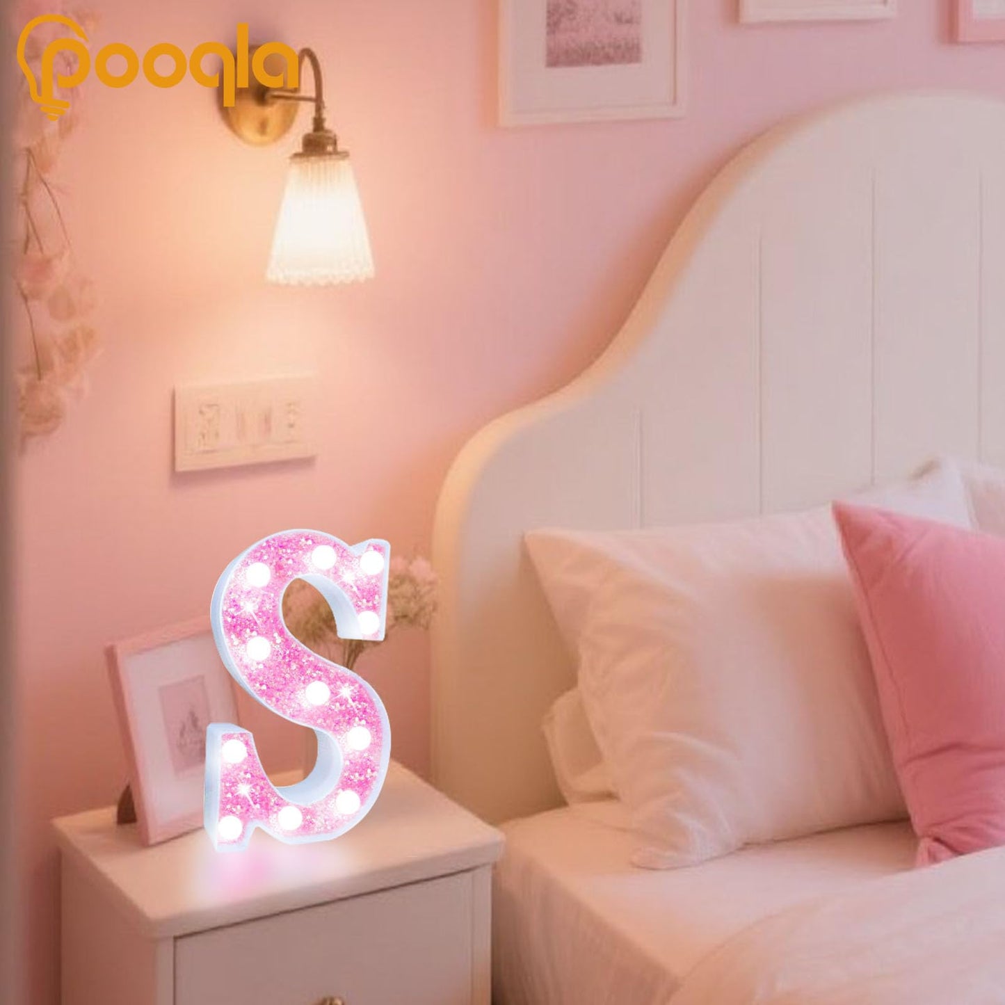 Pooqla Led Marquee Letter Lights  Light Up Pink Letters Glitter Letter Sign For Girls Gifts  Battery Powered For Night Light Birthday Party Wedding Home Bar Christmas Decoration  Cool White Pink C