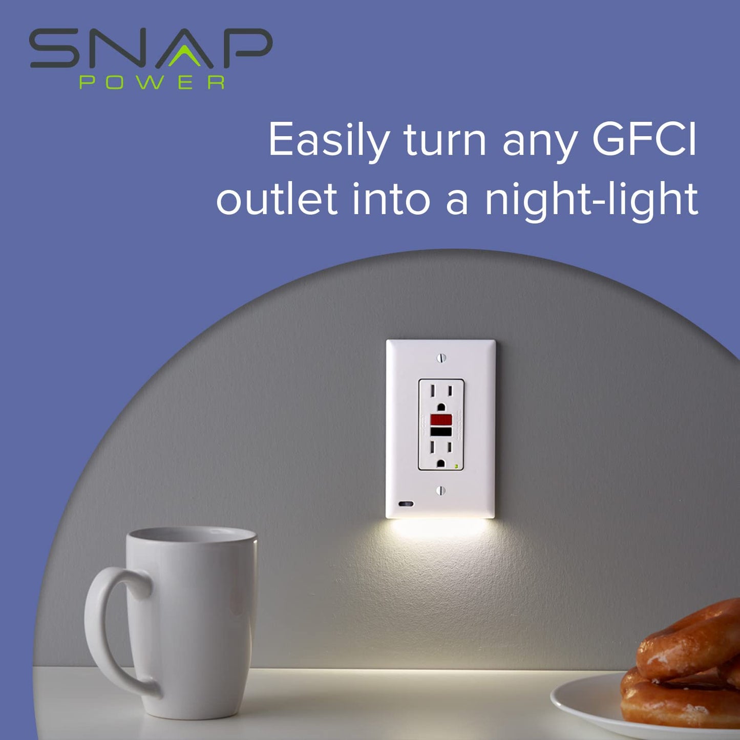 SnapPower GuideLight - GFCI Outlet Wall Plate with Auto On/Off Sensor - Light Almond