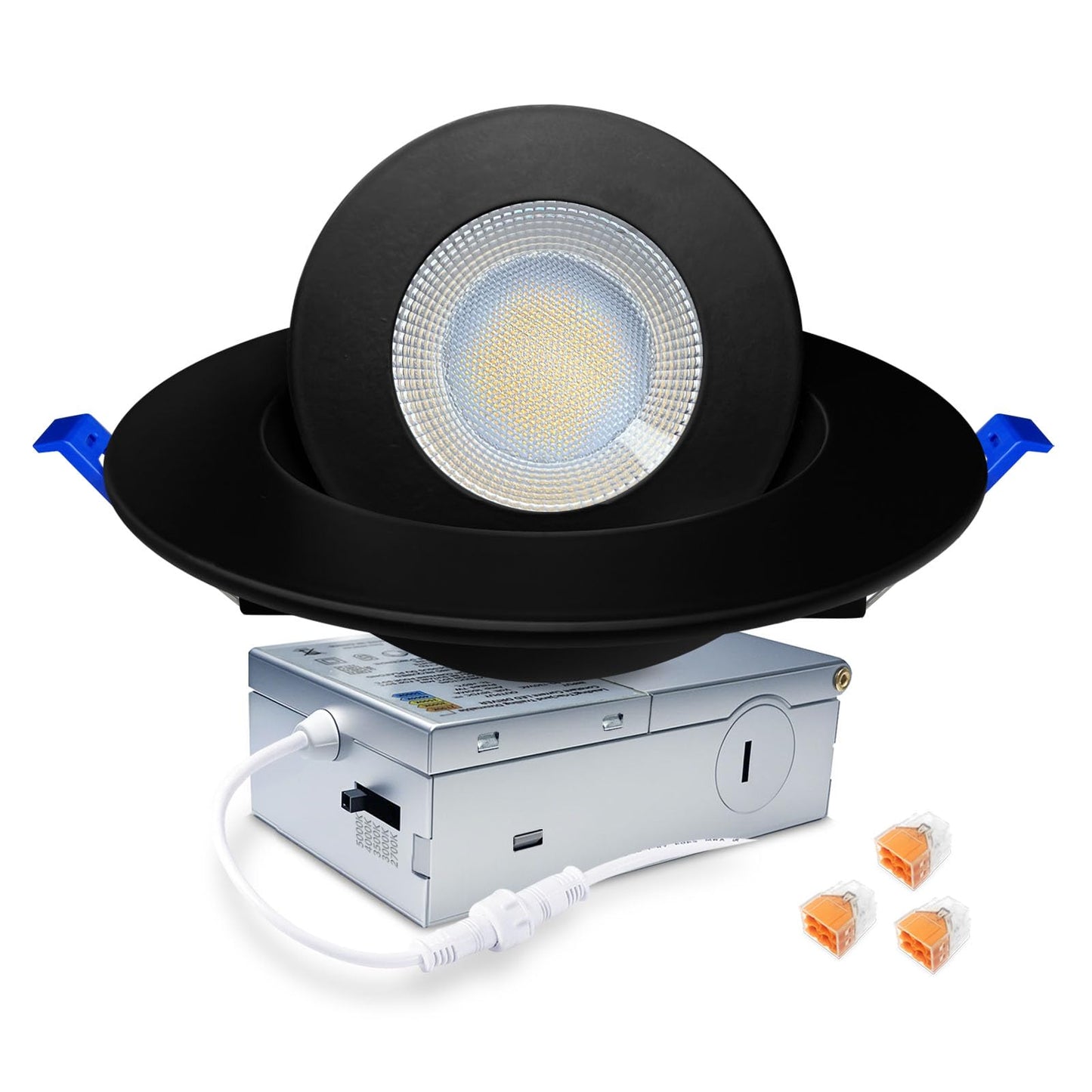 Zouzai 6 Inch 5Cct Gimbal Black Led Recessed Lights  360+90 Adjustable Directional Recessed Lighting  2700K-5000K Dimmable Retrofit Eyeball Can Lights With Jbox  Etl&Energy Star(Black 1 Pack)