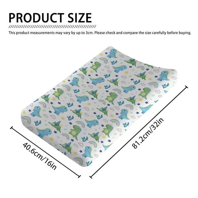 Dinosaur Rainbow Diaper Changing Pad Cover Sheets for Boy Girl 32''x16'' Cartoon Dino Sun Star Cactus Mountain Unisex Fitted Changing Table Covers Comfort Soft Breathable Baby Changing Table Mats