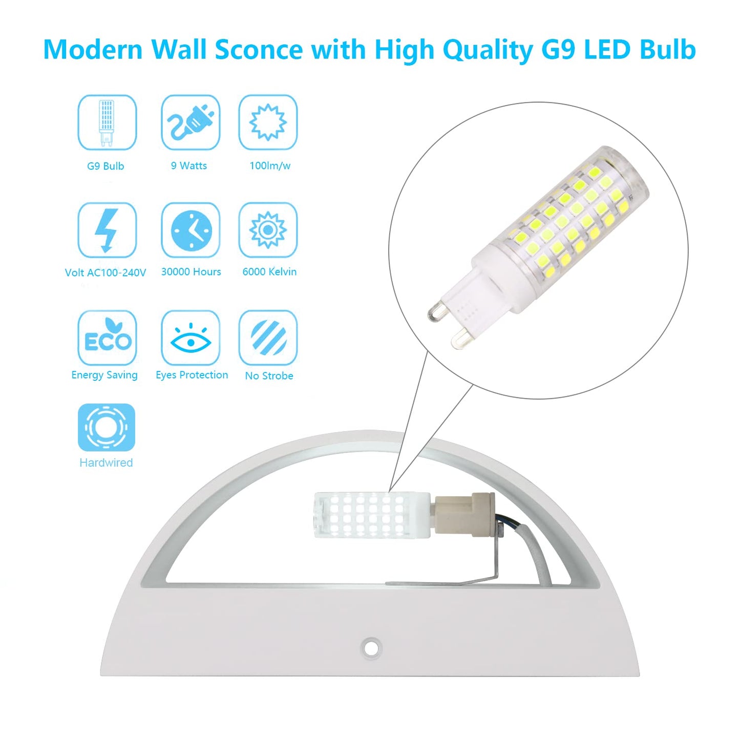 Aipsun Led Wall Sconce Set Of 2, Hardwired Aluminum Lights, Up & Down Mount, Cool White 6000K, For Living Room & Bedroom
