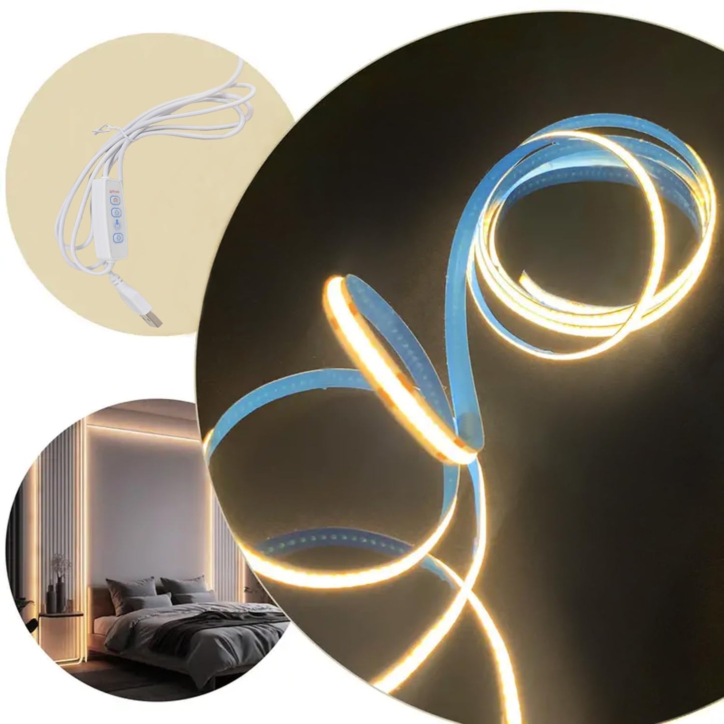 Zslaifu Cob Led Strip Lights Warm 6.56Ft  5V Dimmable Led Light Strip  Flexible Usb Led Strip For Cabinet  Tv Backlighting  Bedroom  Kitchen  Home Diy Lighting