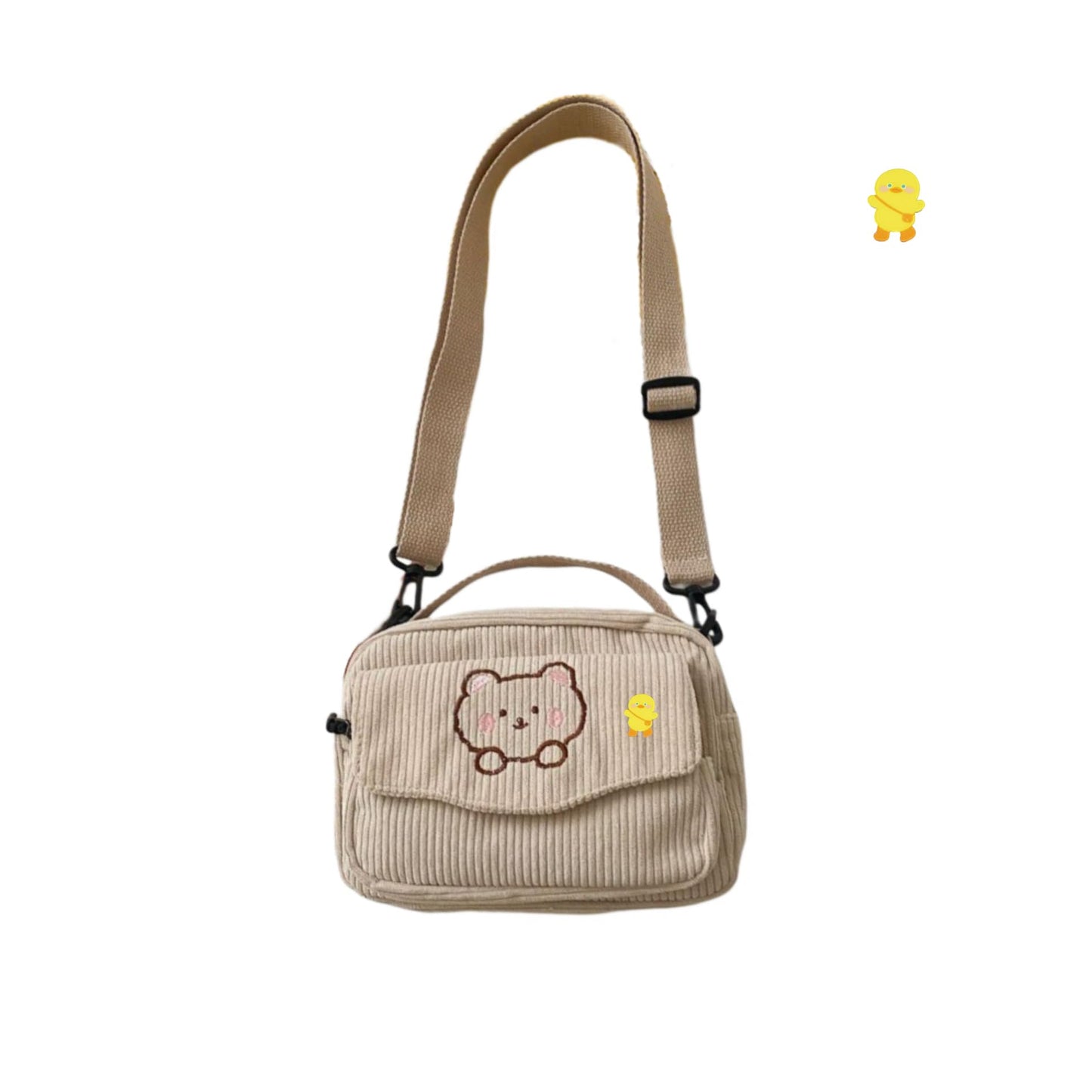 AWXZOM small cute Corduroy Crossbody bag min Kawaii Purse small Kawaii Crossbody Bag (Beige)