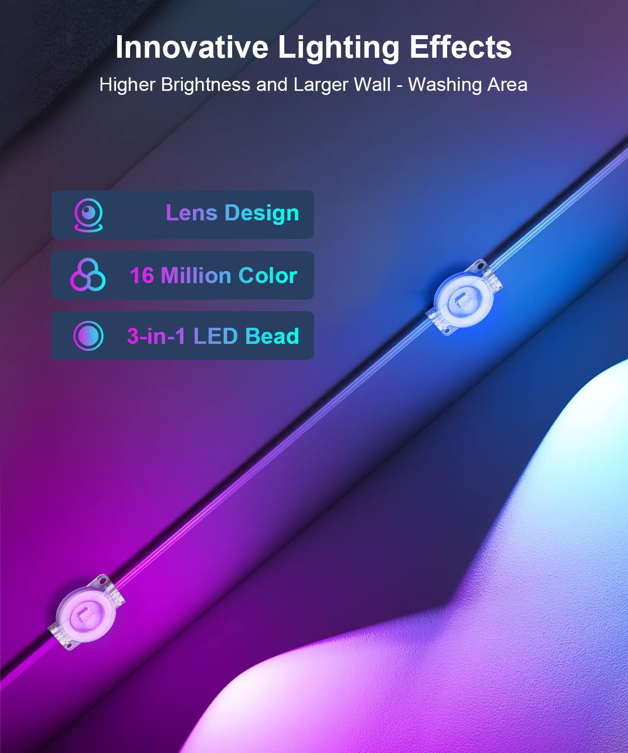 Fussion 300ft Smart RGB LED Outdoor Lights, IP67 Waterproof, Remote Control, Model LX20250312-90M, White