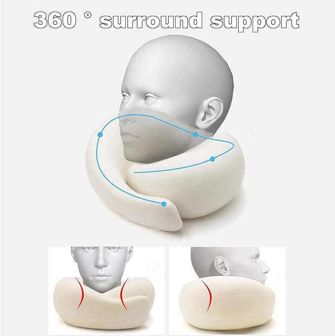 2024 Memory Foam Neck Pillow 360 Degree Neck Support Travel Pillows for Airplanes and Long Flight Travel Neck Pillow (Dark Grey)