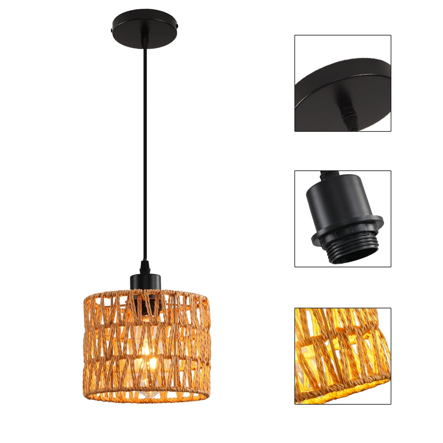 Woven Pendant Light Boho Chandelier  Rattan Pendant Lights Kitchen Island  Farmhouse Pendant Lighting With Hand Woven Wicker Shade  Boho Chandelier Light Fixtures Ceiling Hanging Light