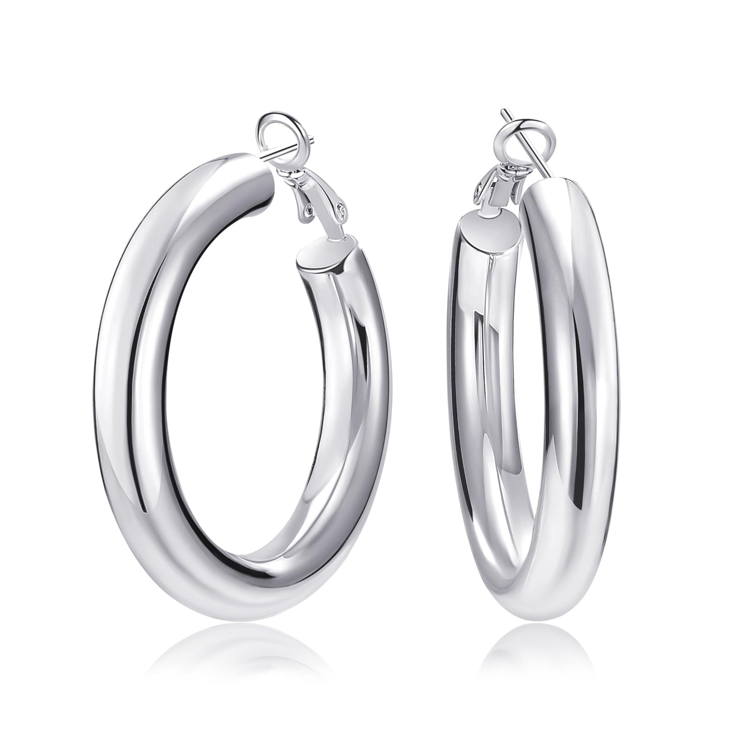 SHOWNII Chunky Silver Hoop Earrings - 14K Gold Plated Earrings for Women Hollow Tube Thick Hoops Graduation Gifts for Her