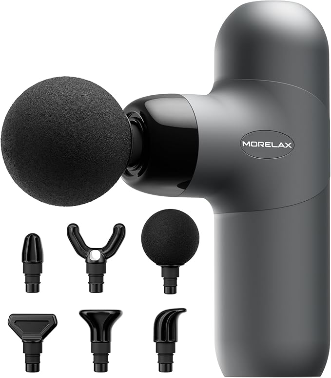 Morelax Mini Massage Gun, Percussion Muscle Massager for Back Pain Relief, Compact Sports Travel Massage Gun with 6 Massag...