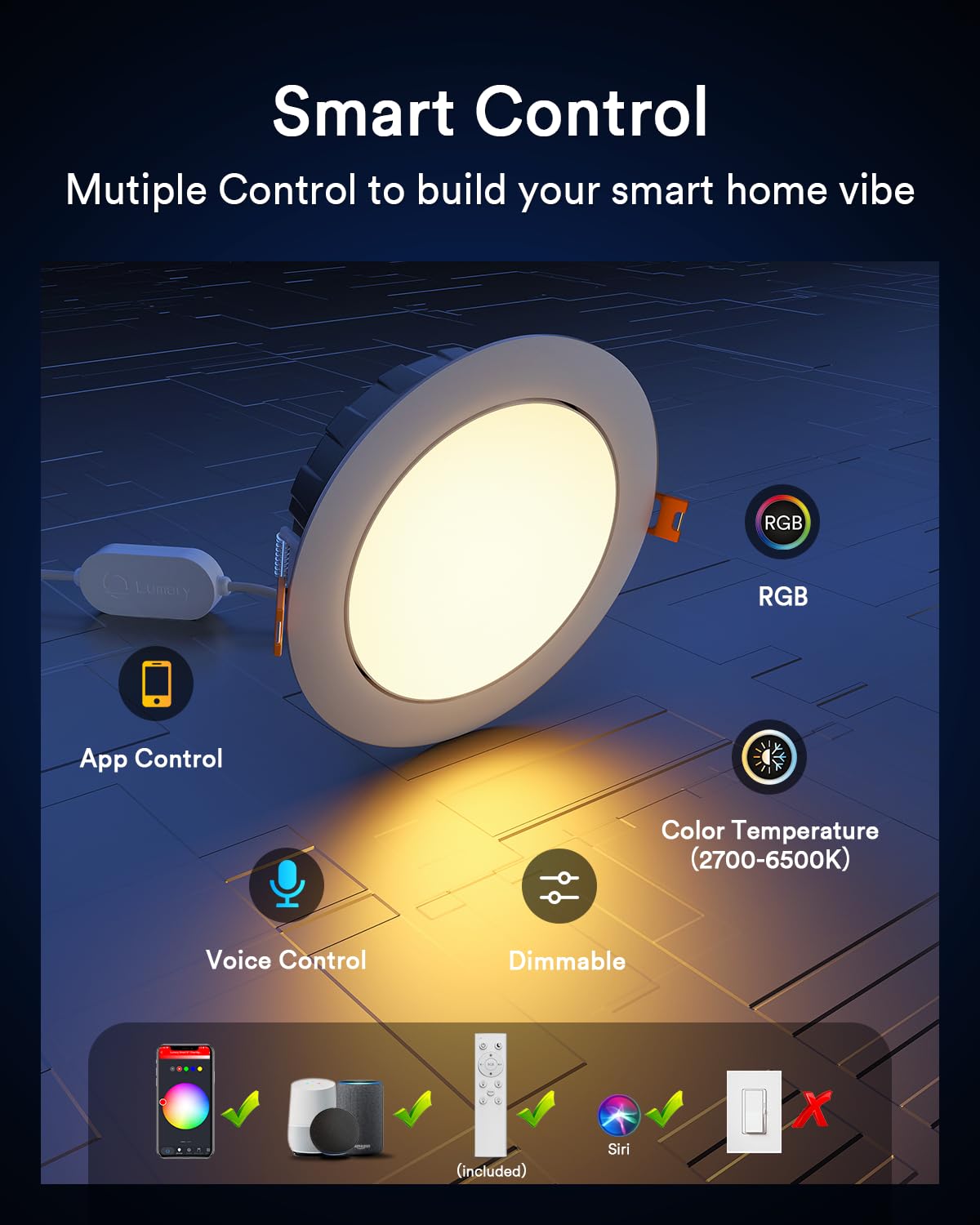 Lumary Smart Gimbal Recessed Lighting 6 Inch  355+20 Adjustable Rgbww Led Ceiling Downlight  Canless With J-Box  Wi-Fi Bluetooth 13W 1000Lm Cri 90  Compatible With Alexa Google  Remote  4 Pack