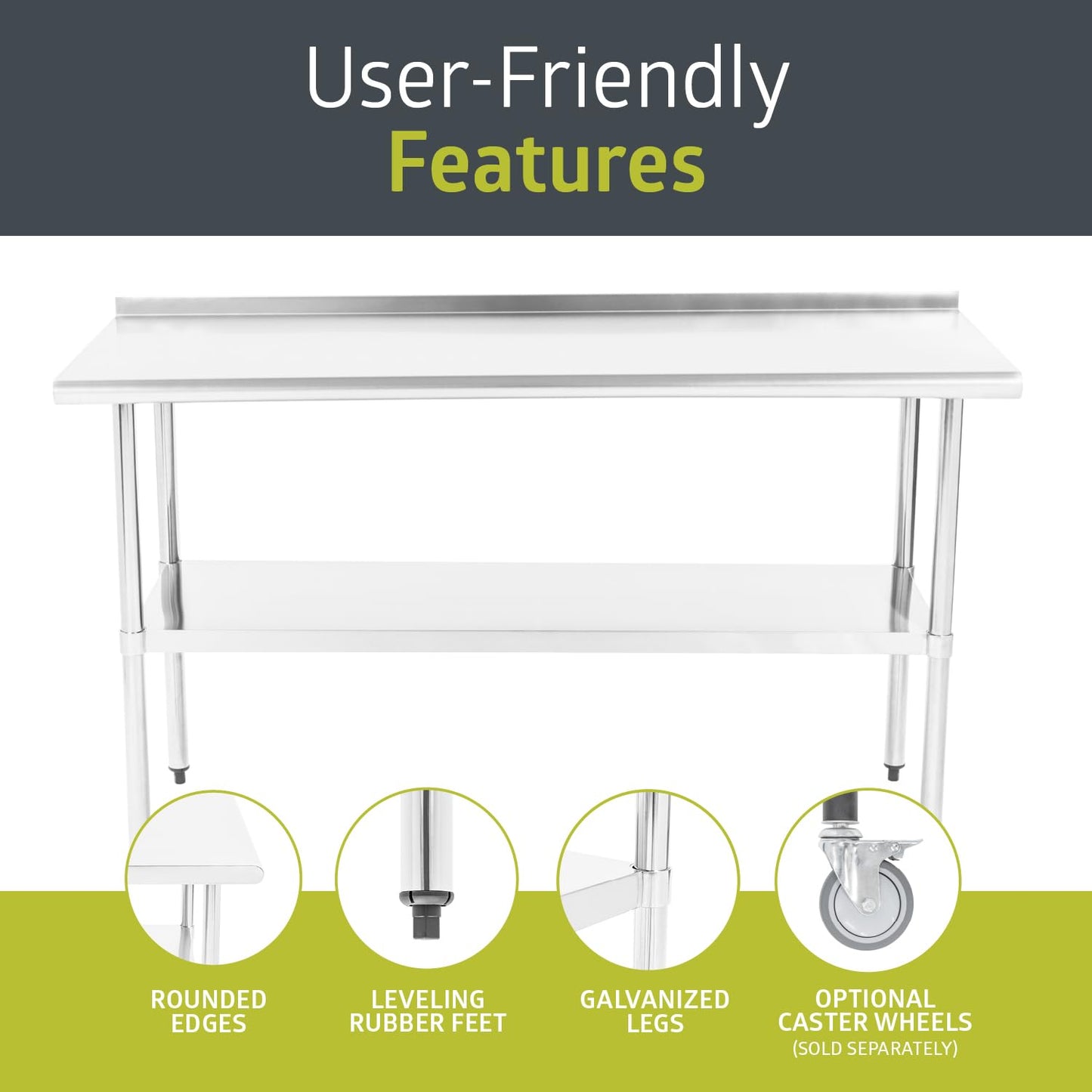 Pearington NSF Certified Stainless Steel Kitchen Prep and Work Table, Commercial Work Table for Restaurant and Home, 60" x 24", Stainless Steel