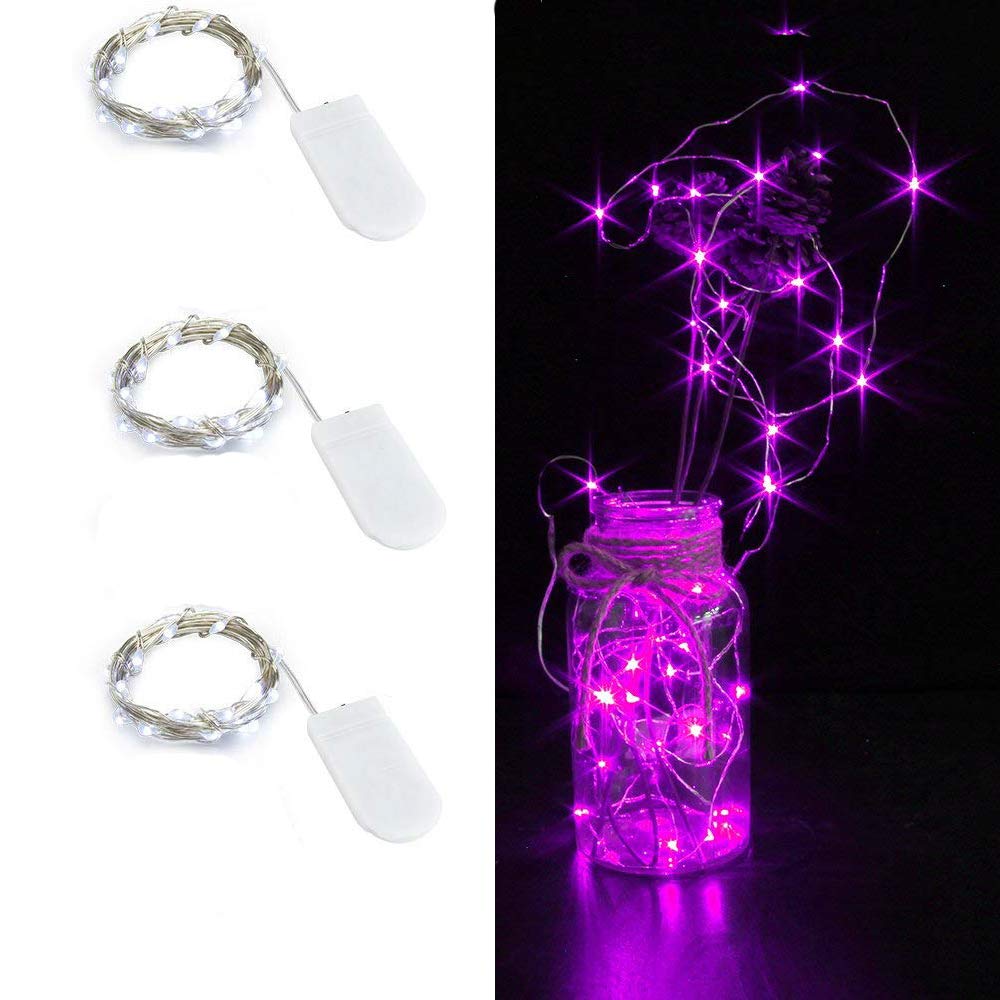 HDSHIMAO LED Starry String Lights, 10 Micro LEDs, 3.3ft Copper Wire, Battery Powered, Purple, Model ZS66, Pack of 3 Sets