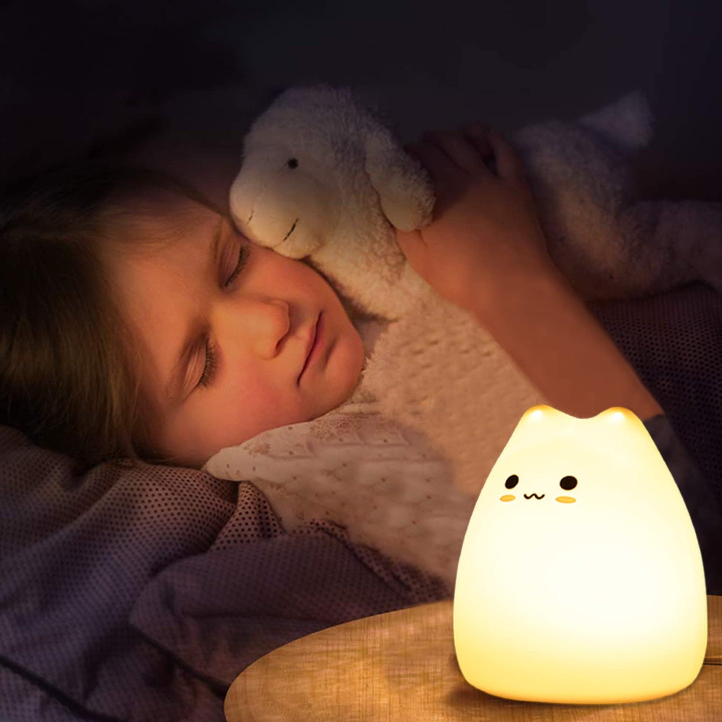 ZKLiLi Cat Night Light for Kids, Silicone Touch Lamp, 9*8.9*10.2cm, Light Color, Model ZK-001
