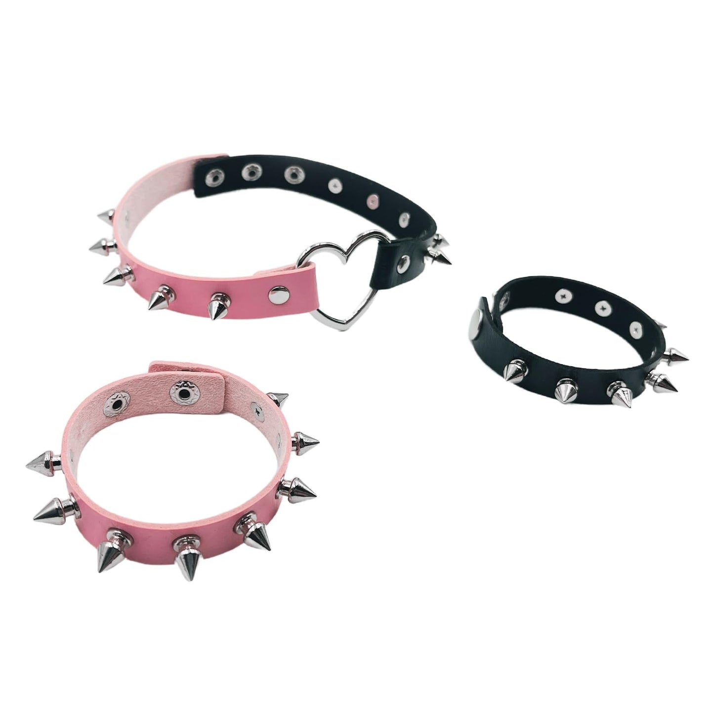 Tosmifairy 3 Pieces Leather Choker Collar and Bracelets Combo Punk Rock Gothic Jewelry Set Emo Costume Accessories for 80s 90s V