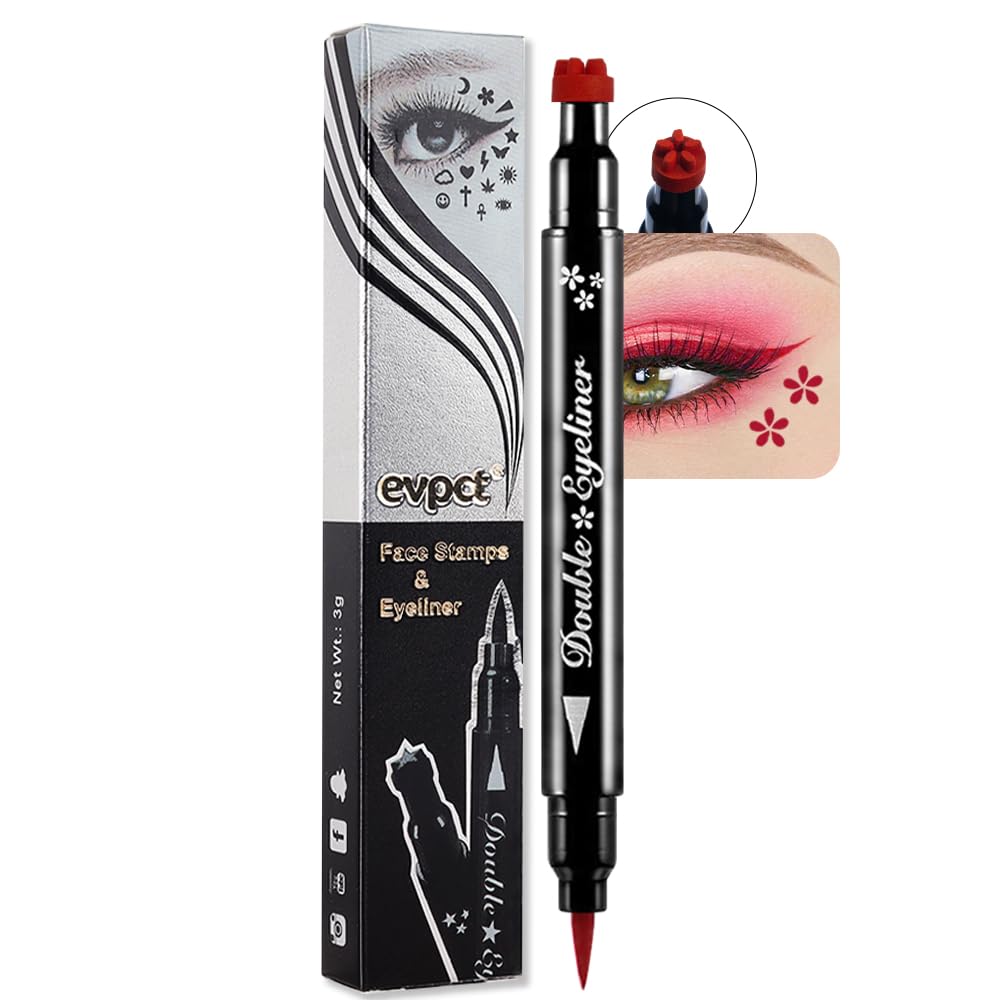 evpct 1Pcs 2-in-1 Red Colored Winged Eyeliners Stamp, Red Flower Face Stamps Makeup, Waterproof Eyeliner Eye Stamp Liners Tool S