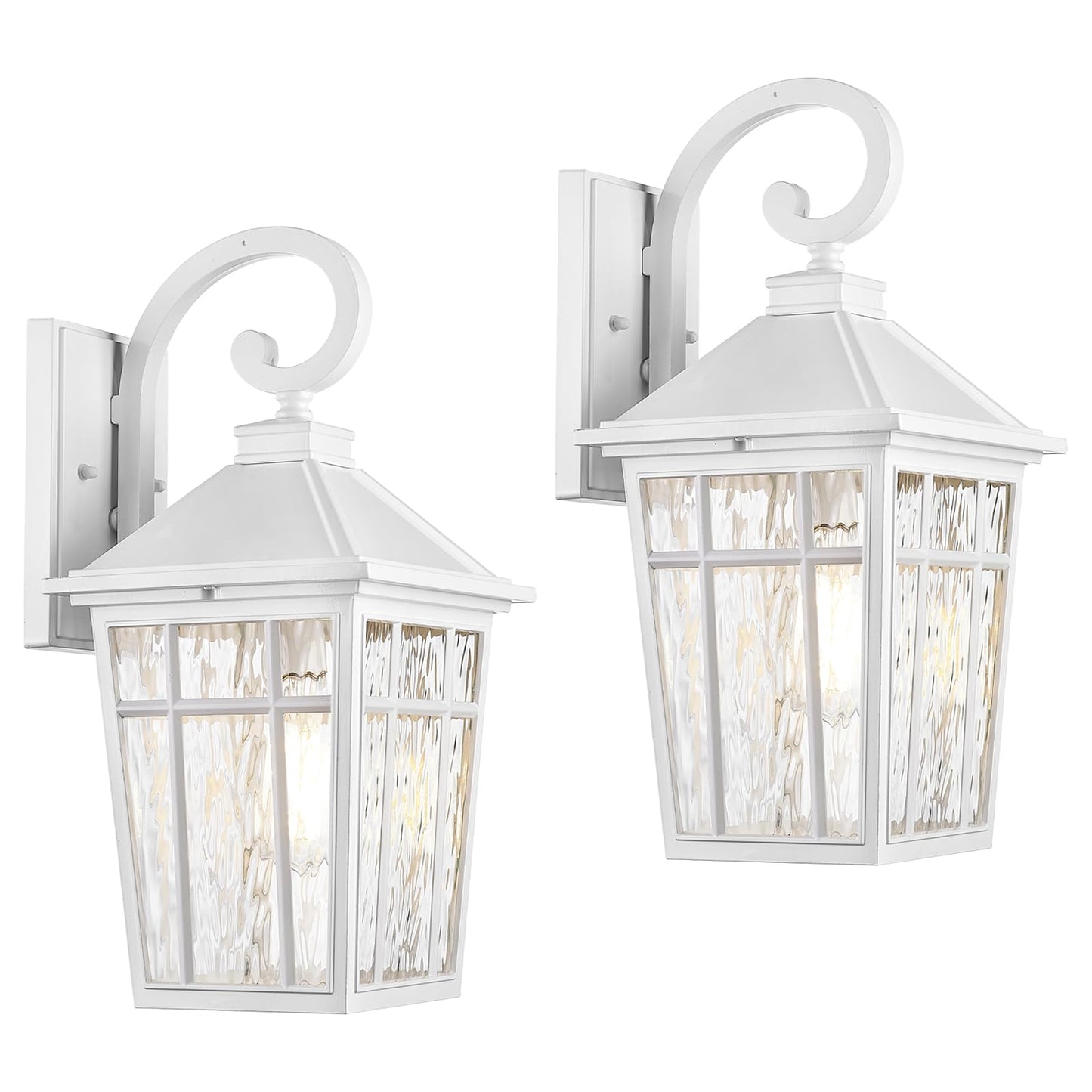 Darkaway 2Pcs Large Outdoor Wall Lights For House  18Inch Exterior Lighting Fixtures Wall Mount White Outside Wall Sconce With Water Ripple Glass For Porch Patio Front Door