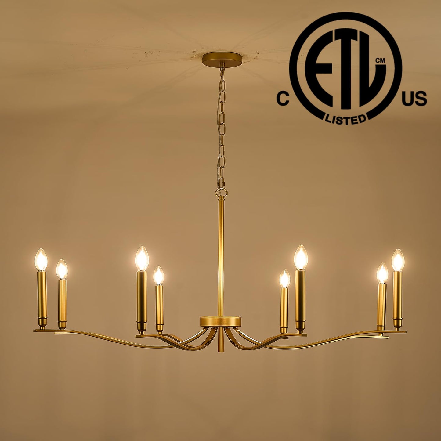Fookchak Gold Chandeliers For Dining Room  8-Light Brass Chandelier Light Fixture Over Table Modern Candle Chandelier 44In Master Bedroom Chandeliers Lighting For Entry Foyer Bathtub Living Room