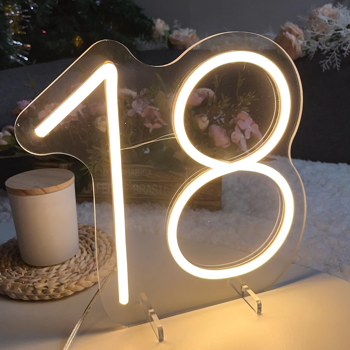 18 Year Old Neon Sign For First Birthday Party Neon Sign Custom Light Up Sign Indoor Bedroom Home Decor Led Neon Signs Large Backdrop Flex Christmas Living Room Girls Boys Gift Warm White 25?24.8 Cm