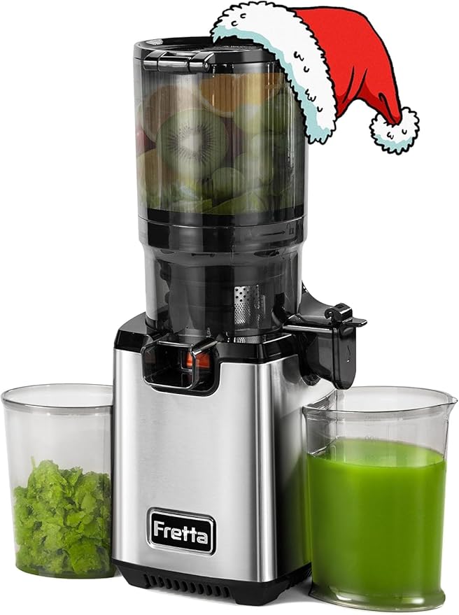 Fretta Cold Press Juicer,Juicer Machines Vegetable and Fruit,Masticating Juicer with 5.3'' Large Feed Chute fit Whole Fruits,BPA-Free, Reverse Function,Durable Stainless Steel Body,250W Quiet Motor