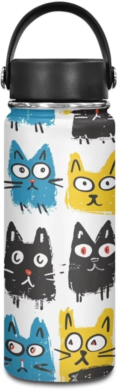 Cat Print Insulated Water Bottle 18 Oz Stainless Steel Double Wall Vacuum Insulated Sports Water Bottle Reusable Travel Cup