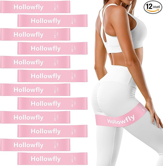 Hollowfly 12 Pcs Latex Resistance Loop Exercise Bands for Booty Workout Stretch Exercise Bands Non Slip for Legs Squat Res...