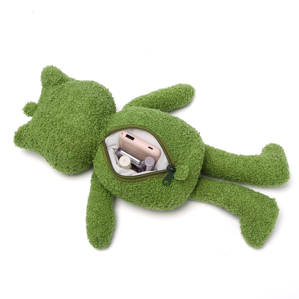 Frog Crossbody Purse for Women, Cute Plush Shoulder Bag Small Fluffy Crossbody Bag, Kawaii Handbag Purse for Travel (Green)