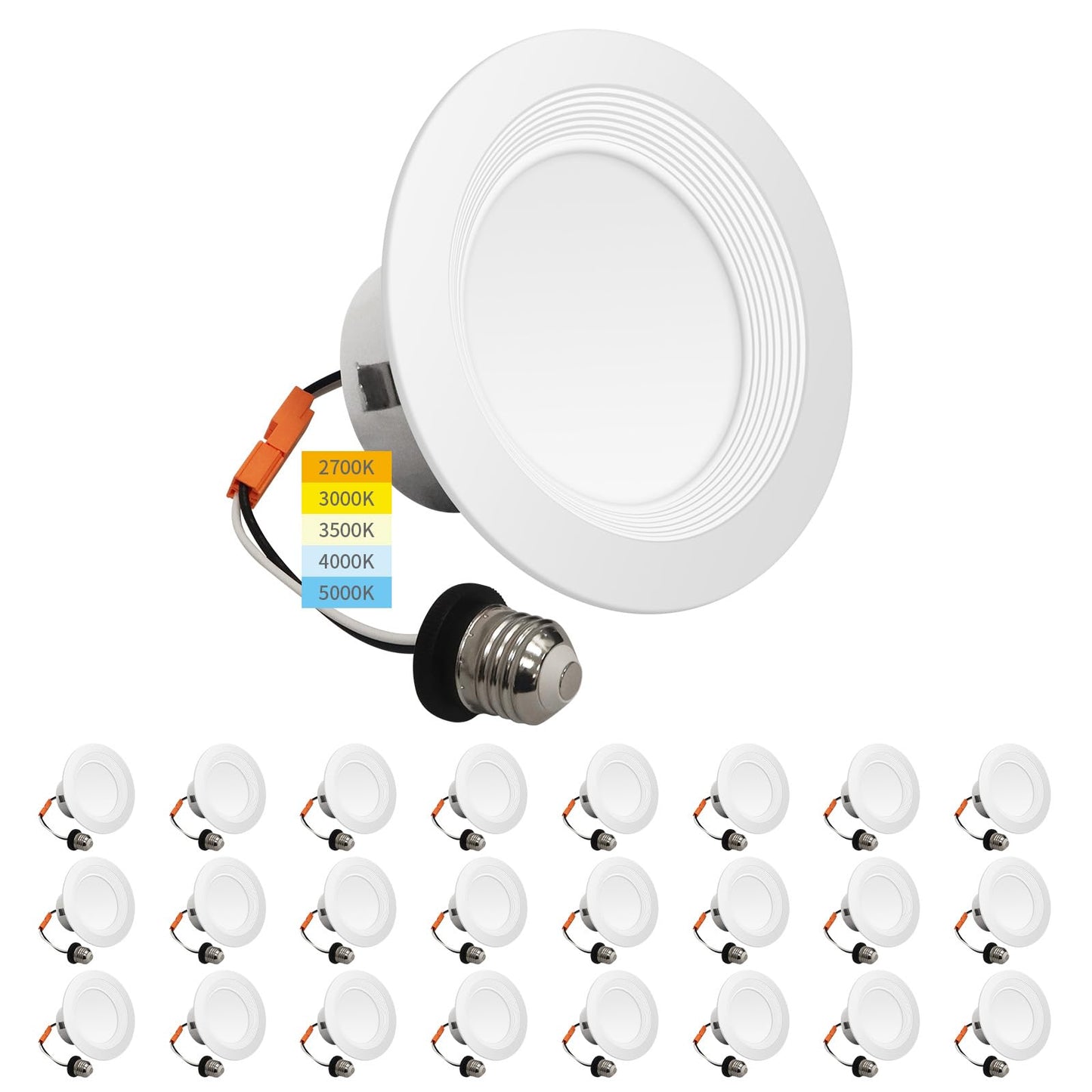 Mw 24 Pack 4 Inch Recessed Led Lighting 10W=75W 750Lm 2700K/3000K/3500K/4000K/5000K 4 Inch Led Recessed Lights  Baffle Trim Ic & Wet Rated  Etl & Fcc California Ja8 Certified