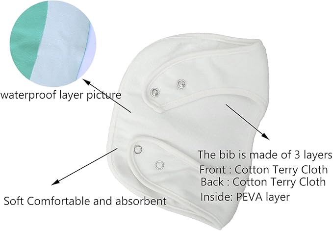Maiwa Waterproof Terry cloth Baby bibs with Snaps for newborn girl boy, drool and teething for baby